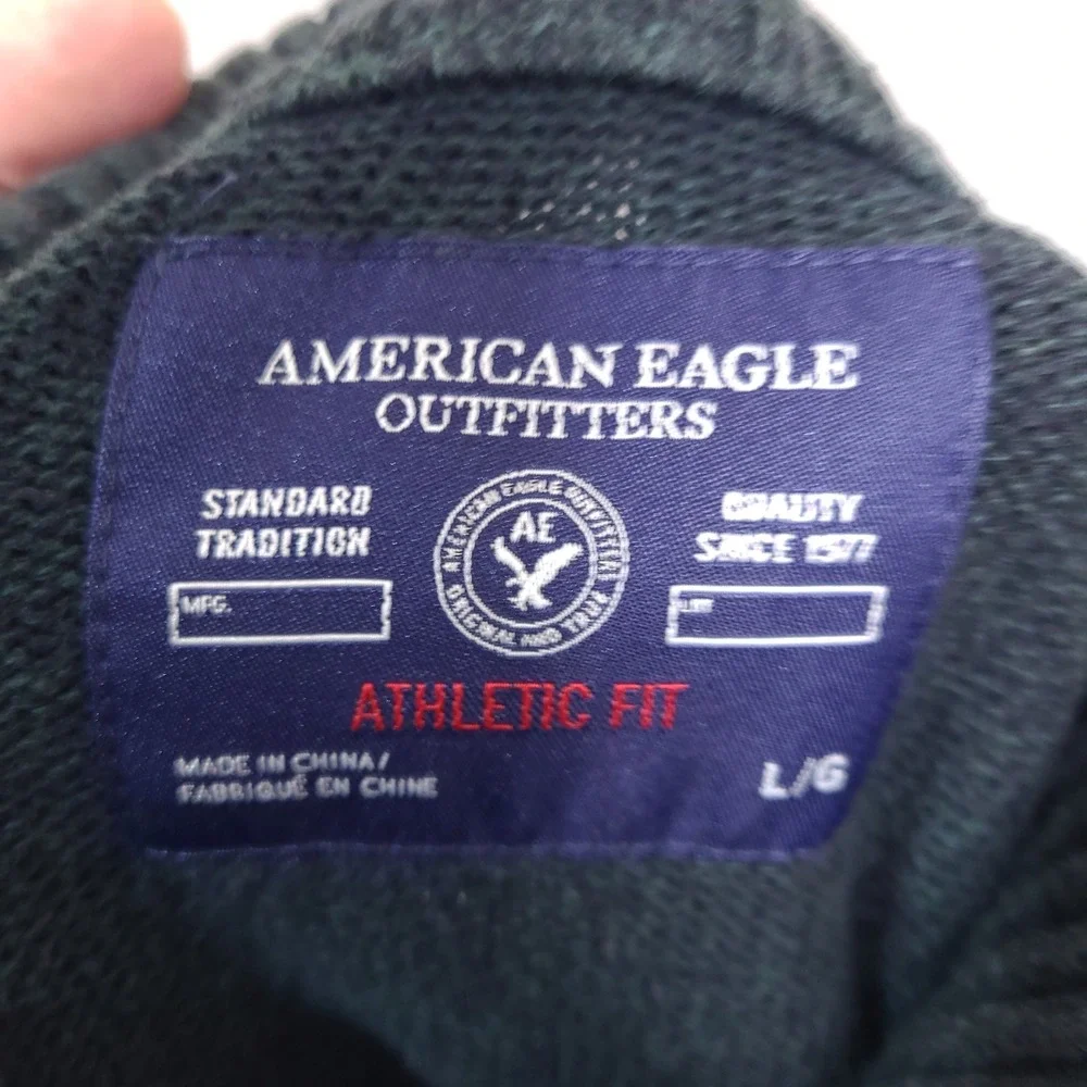 American Eagle Sweater Mens Large Forest Green Athletic Fit Button Zip Mock Neck